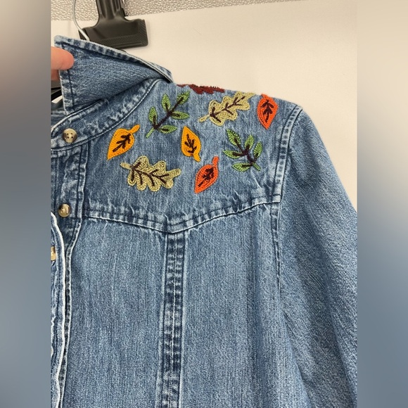 Vintage Westbound Embroidered Denim Shirt Fall Leaf Button-Up Long Sleeve Top L - Picture 4 of 8